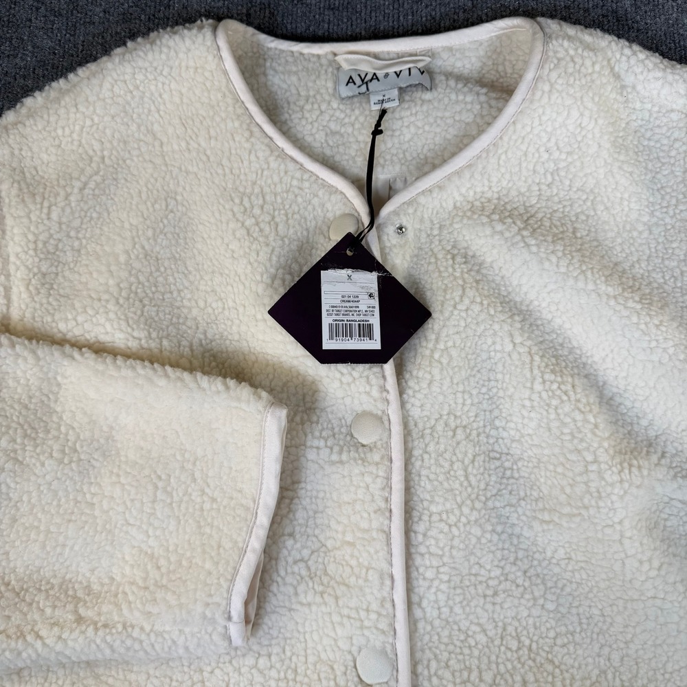 Ava & Viv Womens Cream Sherpa Fleece Longline Snap Front Jacket Coat 1X NWT